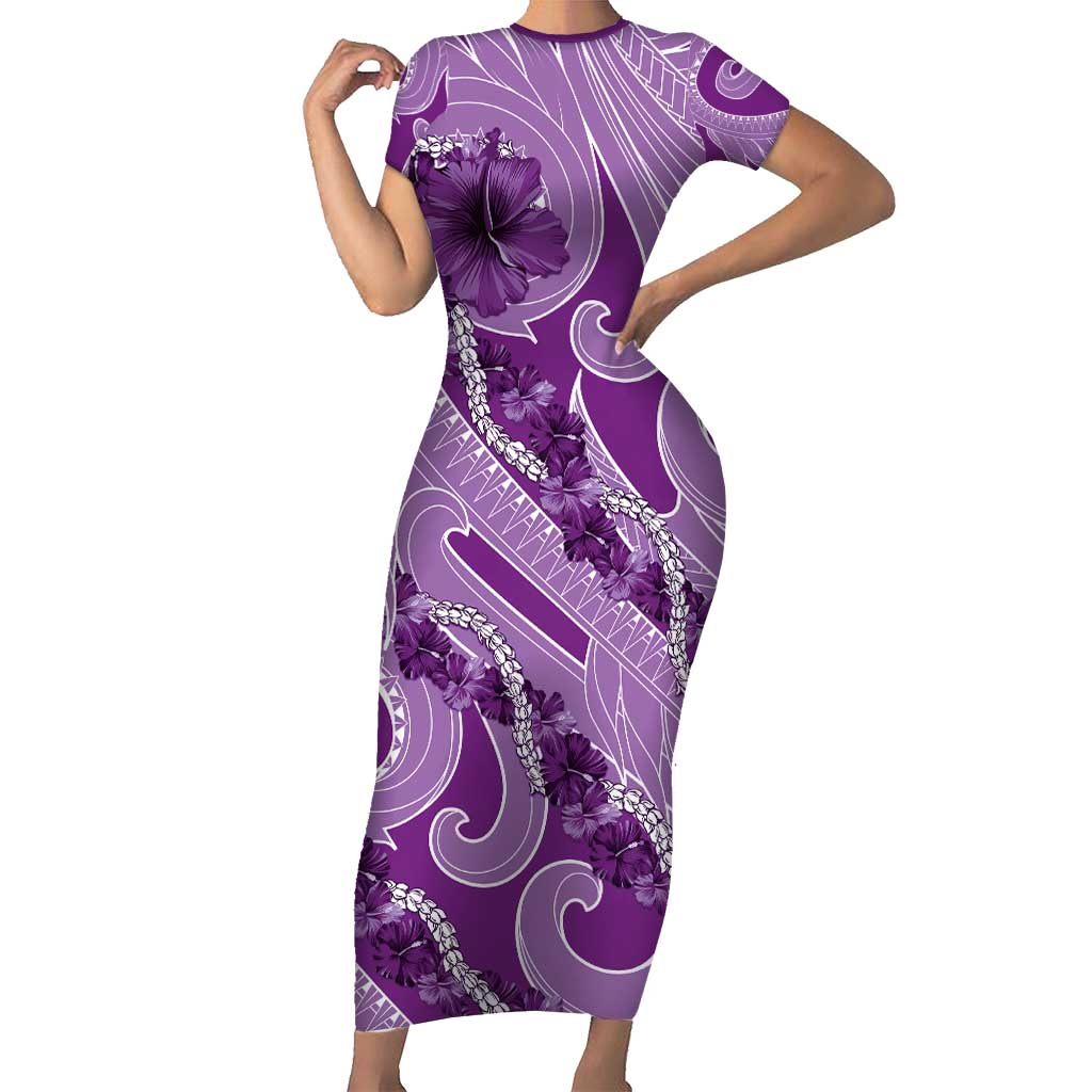 Hawaii Violet Hibiscus Pikake Lei Family Matching Short Sleeve Bodycon Dress and Hawaiian Shirt - Polynesian Pride