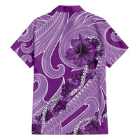 Hawaii Violet Hibiscus Pikake Lei Family Matching Tank Maxi Dress and Hawaiian Shirt - Polynesian Pride