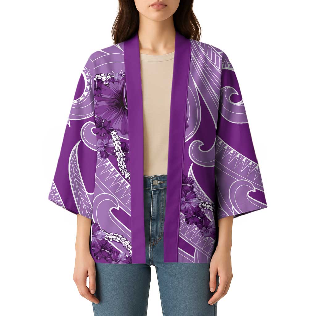 Hawaii Violet Hibiscus Pikake Lei Kimono - Polynesian Pride