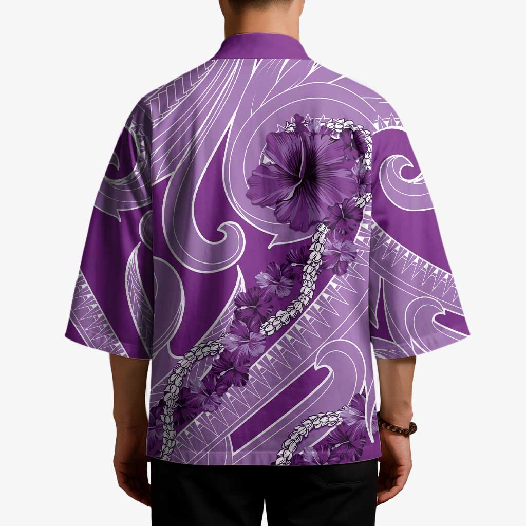Hawaii Violet Hibiscus Pikake Lei Kimono - Polynesian Pride