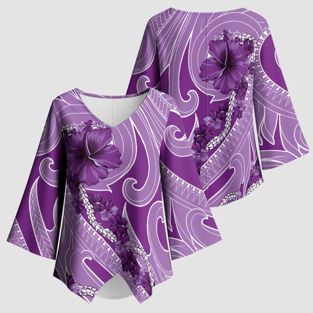 Hawaii Violet Hibiscus Pikake Lei Kimono Sleeve Blouse - Polynesian Pride