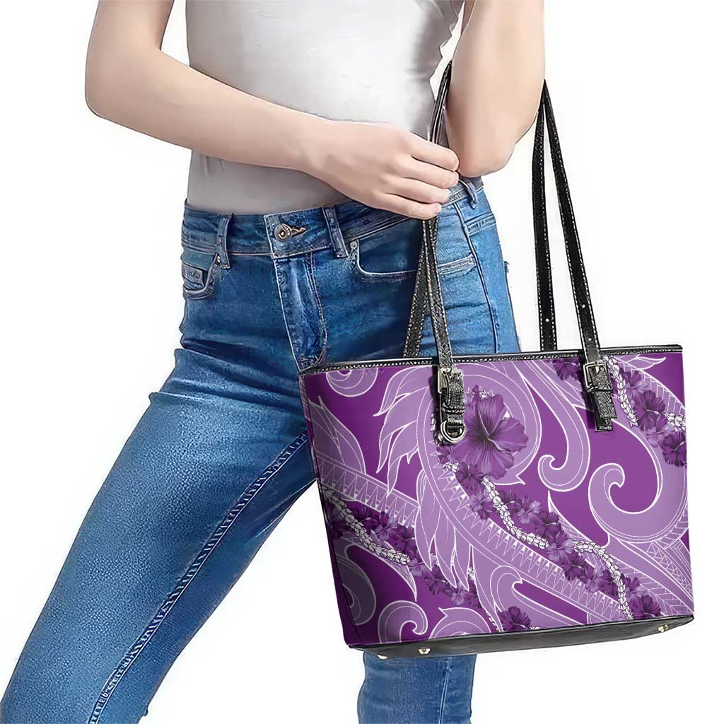 Hawaii Violet Hibiscus Pikake Lei Leather Tote Bag - Polynesian Pride