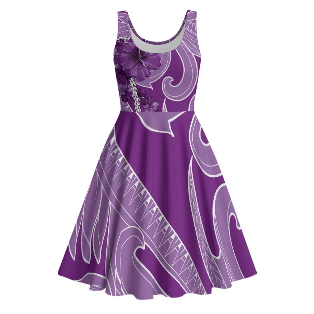 Hawaii Violet Hibiscus Pikake Lei Midi Dress - Polynesian Pride