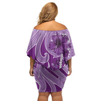 Hawaii Violet Hibiscus Pikake Lei Off Shoulder Short Dress - Polynesian Pride