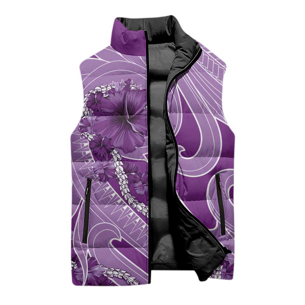 Hawaii Violet Hibiscus Pikake Lei Sleeveless Puffer Jacket - Polynesian Pride