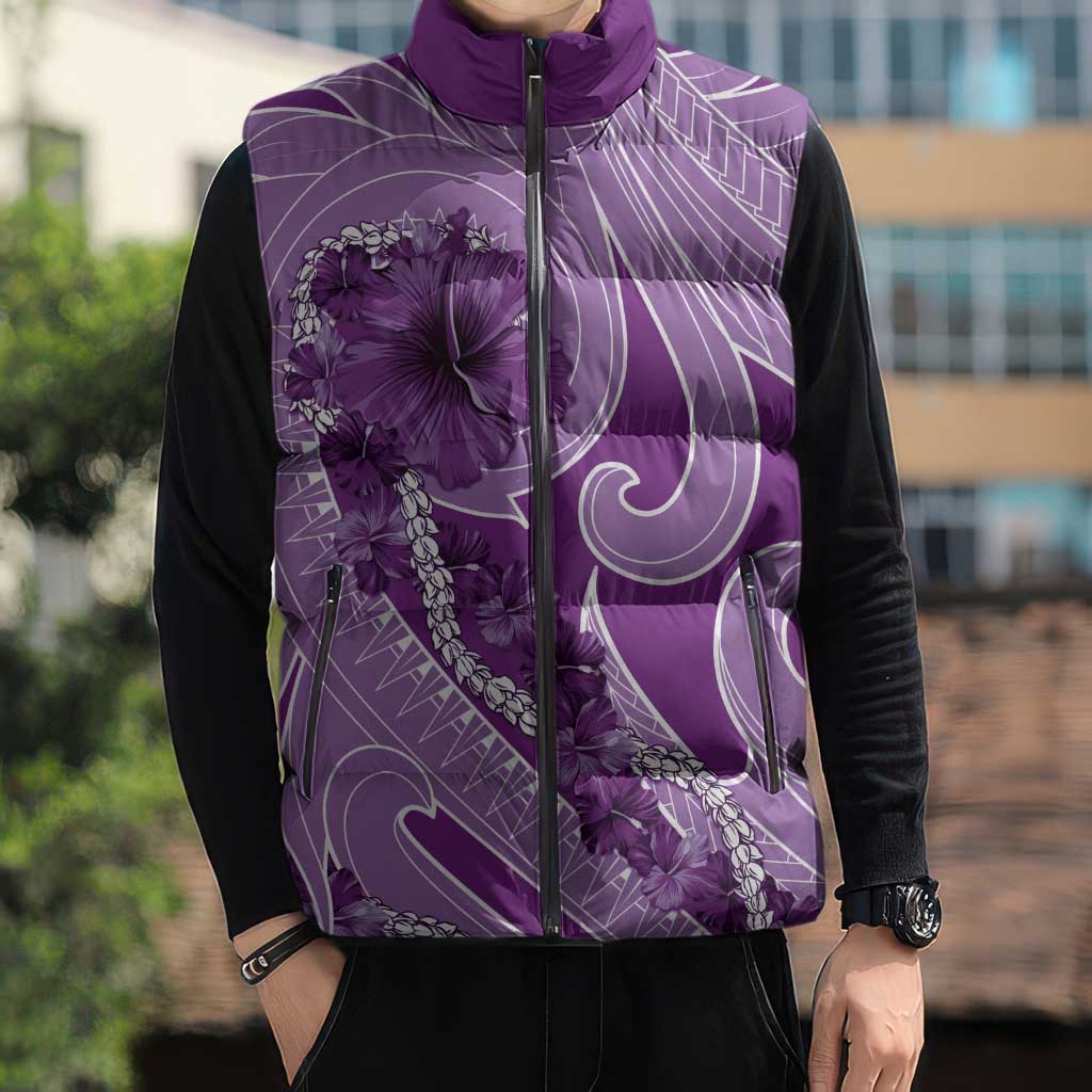 Hawaii Violet Hibiscus Pikake Lei Sleeveless Puffer Jacket - Polynesian Pride