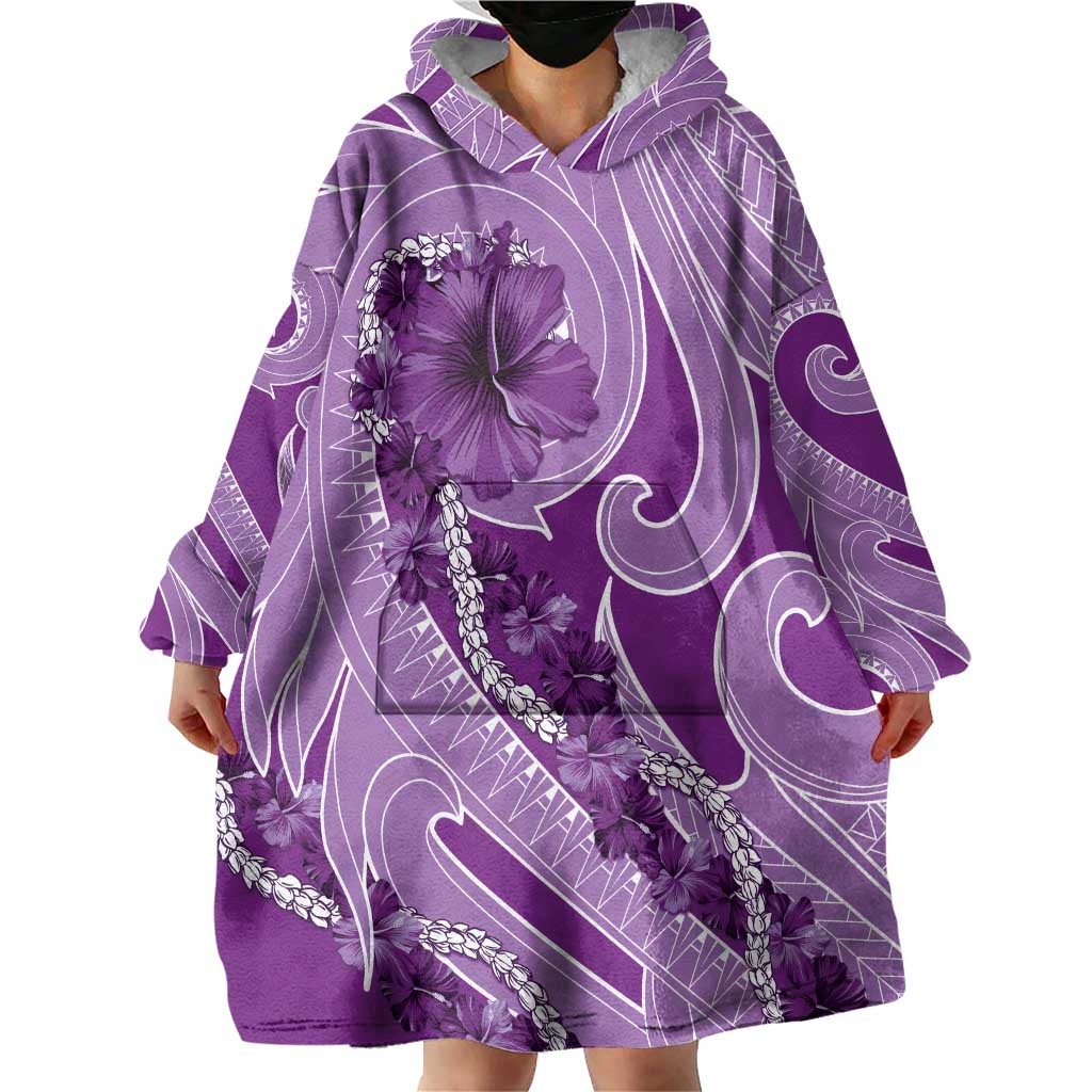 Hawaii Violet Hibiscus Pikake Lei Wearable Blanket Hoodie - Polynesian Pride