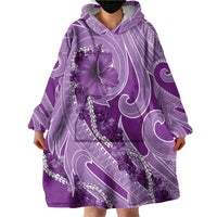 Hawaii Violet Hibiscus Pikake Lei Wearable Blanket Hoodie - Polynesian Pride