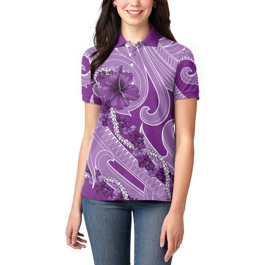 Hawaii Violet Hibiscus Pikake Lei Women Polo Shirt - Polynesian Pride