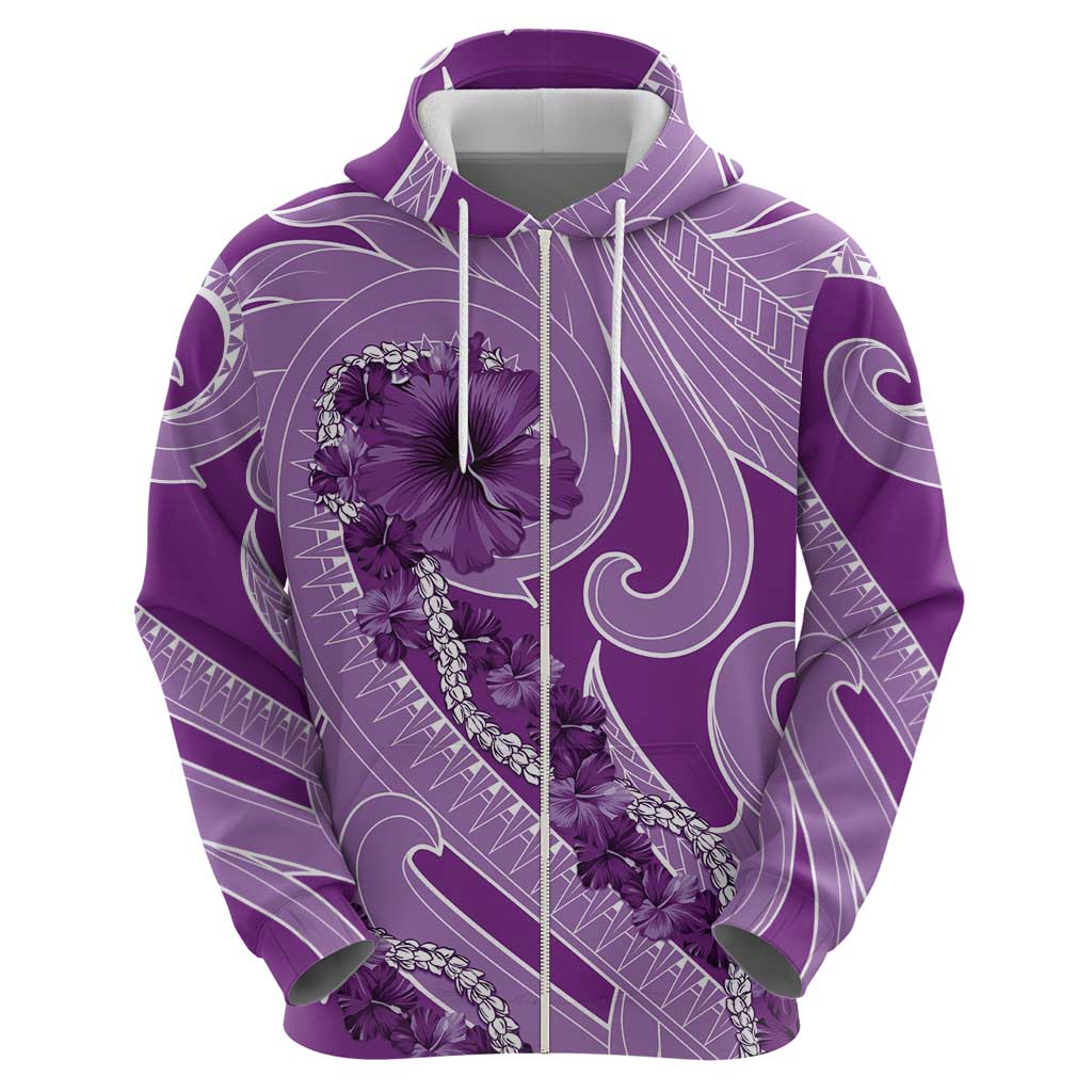 Hawaii Violet Hibiscus Pikake Lei Zip Hoodie - Polynesian Pride