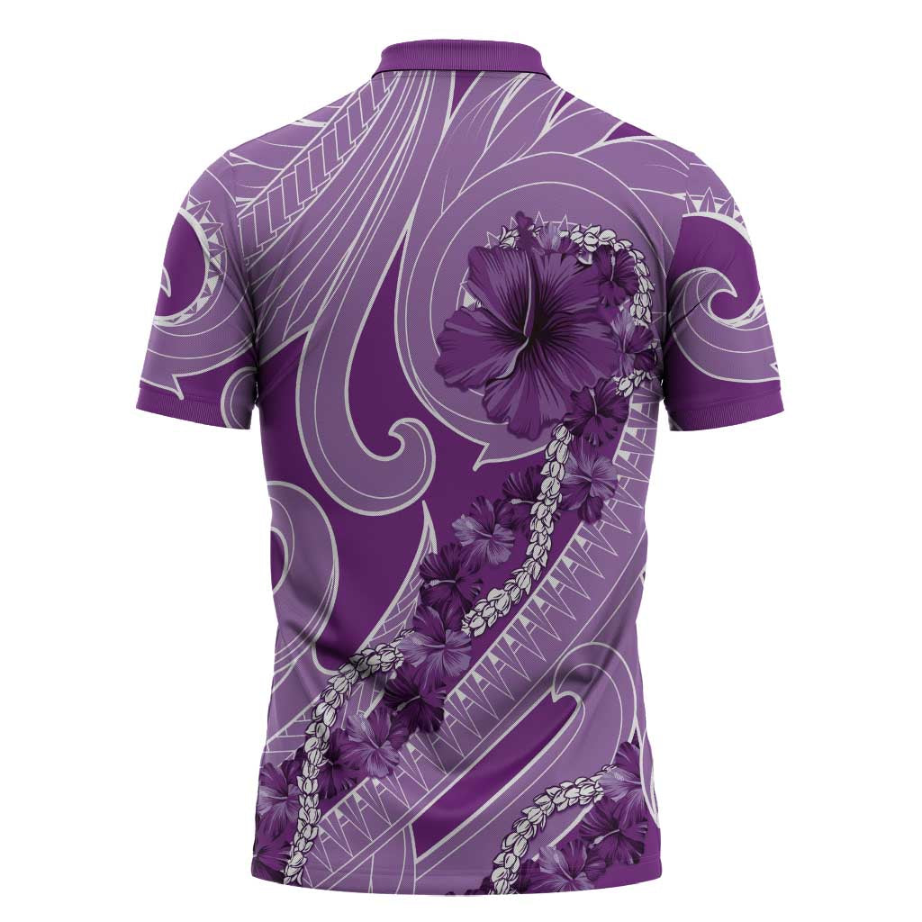 Hawaii Violet Hibiscus Pikake Lei Zipper Polo Shirt - Polynesian Pride