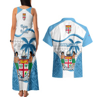 Fiji Rugby Couples Matching Tank Maxi Dress and Hawaiian Shirt World Cup 2023 Fijian Tapa Pattern Blue Version LT05 - Polynesian Pride