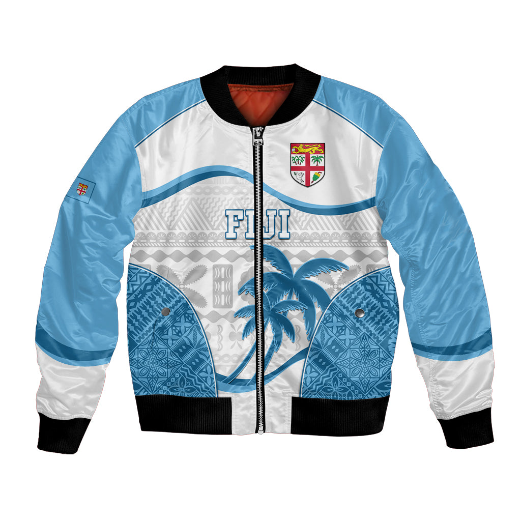 Custom Fiji Rugby Bomber Jacket World Cup 2023 Fijian Tapa Pattern Blue Version LT05 Unisex Blue - Polynesian Pride