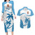 Custom Fiji Rugby Couples Matching Long Sleeve Bodycon Dress and Hawaiian Shirt World Cup 2023 Fijian Tapa Pattern Blue Version LT05 Blue - Polynesian Pride