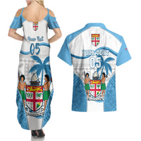 Custom Fiji Rugby Couples Matching Summer Maxi Dress and Hawaiian Shirt World Cup 2023 Fijian Tapa Pattern Blue Version LT05 - Polynesian Pride