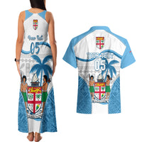 Custom Fiji Rugby Couples Matching Tank Maxi Dress and Hawaiian Shirt World Cup 2023 Fijian Tapa Pattern Blue Version LT05 - Polynesian Pride