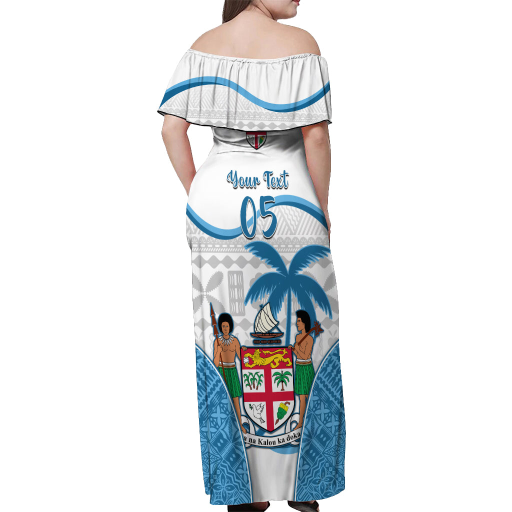 Custom Fiji Rugby Off Shoulder Maxi Dress World Cup 2023 Fijian Tapa Pattern Blue Version LT05 - Polynesian Pride