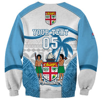 Custom Fiji Rugby Sweatshirt World Cup 2023 Fijian Tapa Pattern Blue Version LT05 - Polynesian Pride