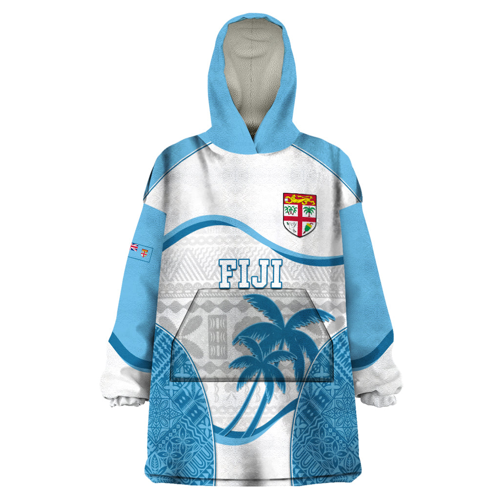 Custom Fiji Rugby Wearable Blanket Hoodie World Cup 2023 Fijian Tapa Pattern Blue Version LT05 One Size Blue - Polynesian Pride