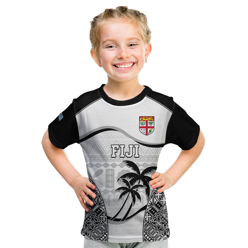 Fiji Rugby Kid T Shirt World Cup 2023 Fijian Tapa Pattern Black Version LT05 Black - Polynesian Pride