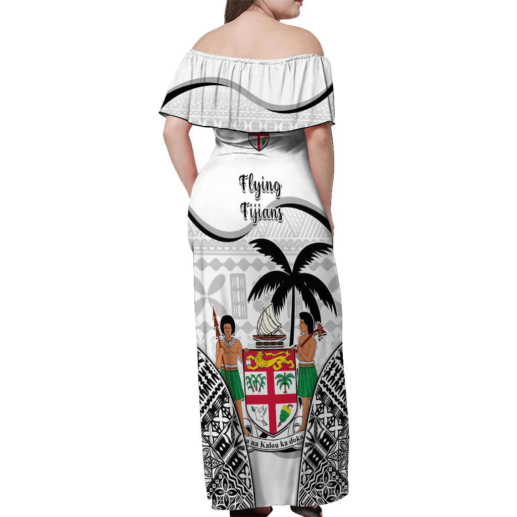 Fiji Rugby Off Shoulder Maxi Dress World Cup 2023 Fijian Tapa Pattern Black Version LT05 - Polynesian Pride