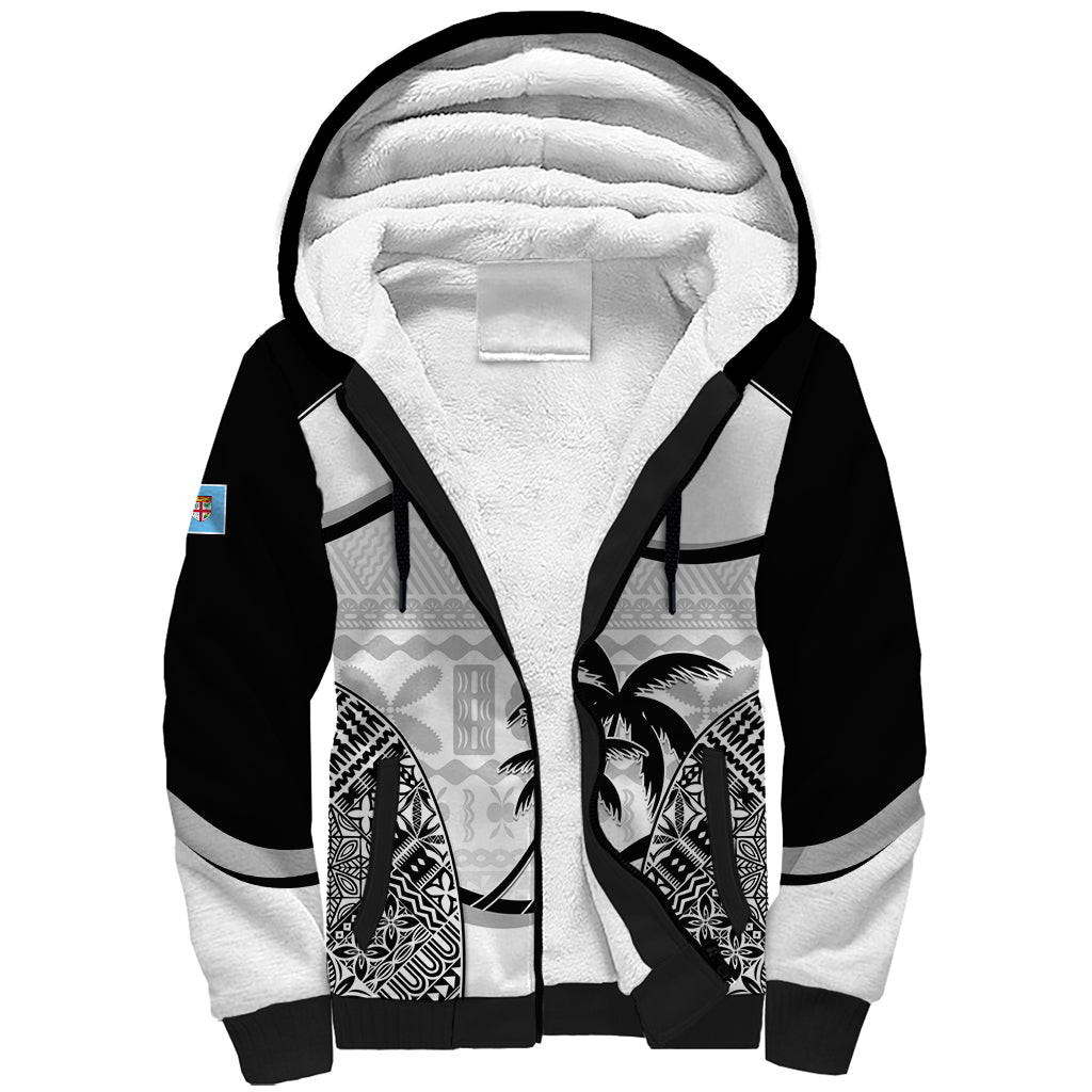 Fiji Rugby Sherpa Hoodie World Cup 2023 Fijian Tapa Pattern Black Version LT05 Unisex Black - Polynesian Pride