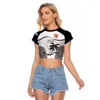 Custom Fiji Rugby Raglan Cropped T Shirt World Cup 2023 Fijian Tapa Pattern Black Version LT05 Female Black - Polynesian Pride