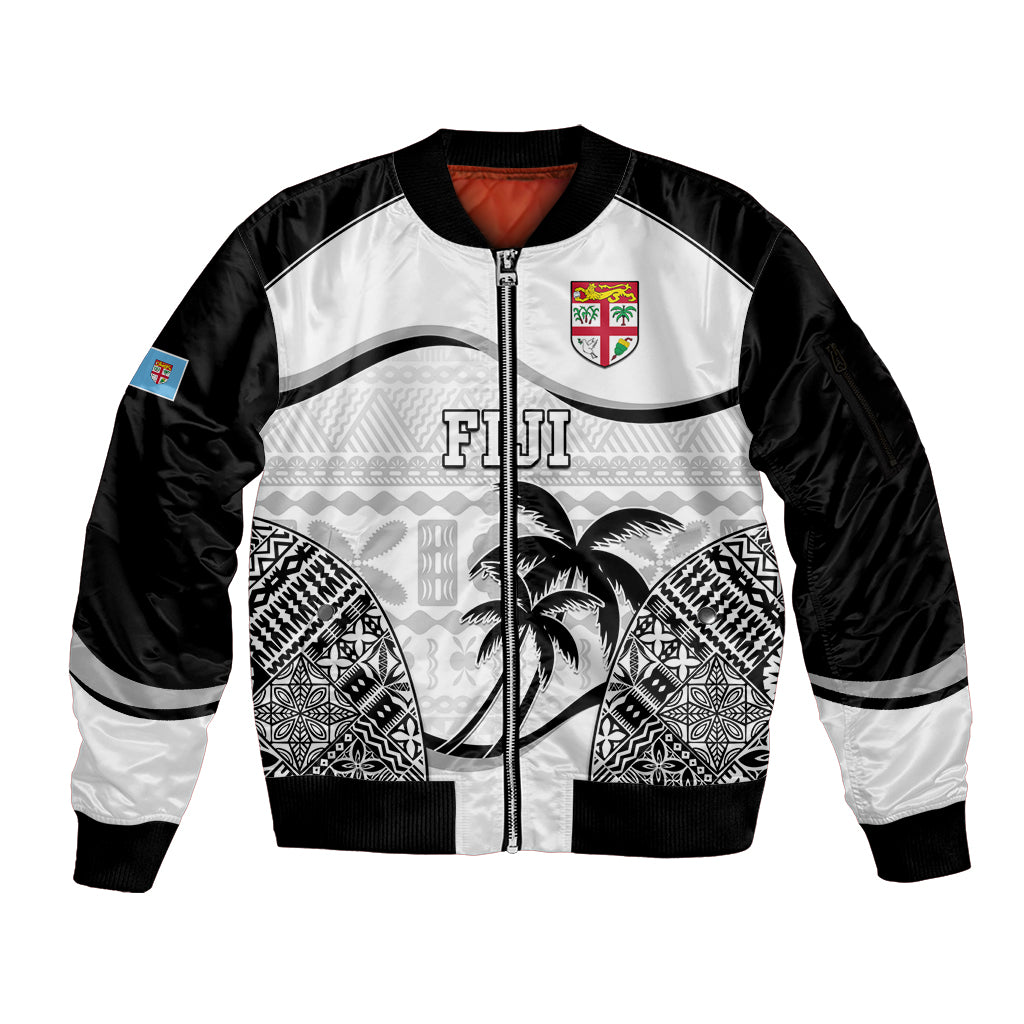 Custom Fiji Rugby Sleeve Zip Bomber Jacket World Cup 2023 Fijian Tapa Pattern Black Version LT05 Unisex Black - Polynesian Pride