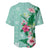 Hawaii Tropical Flowers Baseball Jersey Polynesian Tattoo Mint Green