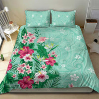 Hawaii Tropical Flowers Bedding Set Polynesian Tattoo Mint Green