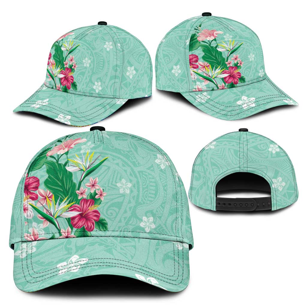 Hawaii Tropical Flowers Classic Cap Polynesian Tattoo Mint Green