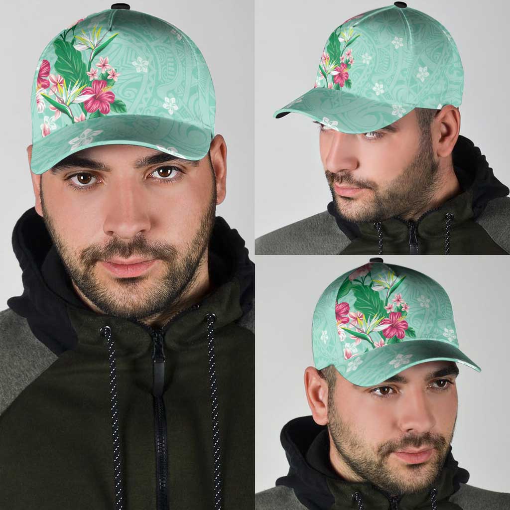 Hawaii Tropical Flowers Classic Cap Polynesian Tattoo Mint Green