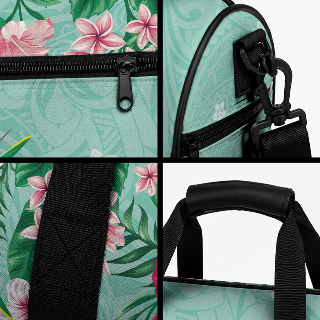 Hawaii Tropical Flowers Duffle Bag Polynesian Tattoo Mint Green