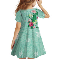 Hawaii Tropical Flowers Family Matching Summer Maxi Dress and Hawaiian Shirt Polynesian Tattoo Mint Green