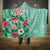 Hawaii Tropical Flowers Hooded Blanket Polynesian Tattoo Mint Green