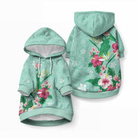 Hawaii Tropical Flowers Pet Hoodie Polynesian Tattoo Mint Green