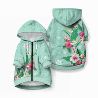 Hawaii Tropical Flowers Pet Hoodie Polynesian Tattoo Mint Green