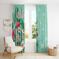Hawaii Tropical Flowers Window Curtain Polynesian Tattoo Mint Green