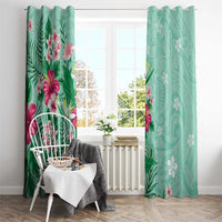 Hawaii Tropical Flowers Window Curtain Polynesian Tattoo Mint Green