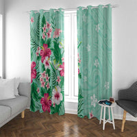 Hawaii Tropical Flowers Window Curtain Polynesian Tattoo Mint Green
