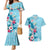 Hawaii Tropical Flowers Couples Matching Mermaid Dress and Hawaiian Shirt Polynesian Tattoo Sky Blue