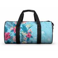 Hawaii Tropical Flowers Duffle Bag Polynesian Tattoo Sky Blue