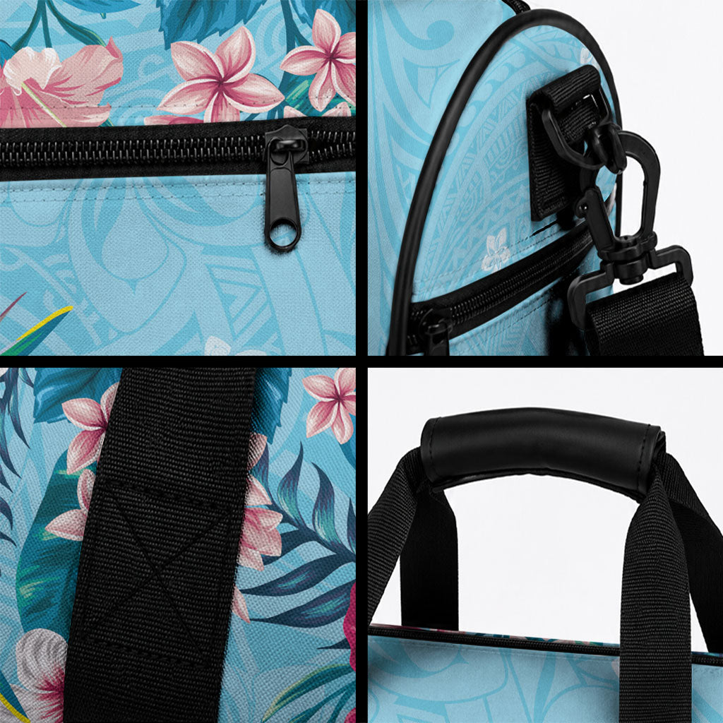 Hawaii Tropical Flowers Duffle Bag Polynesian Tattoo Sky Blue