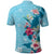 Hawaii Tropical Flowers Polo Shirt Polynesian Tattoo Sky Blue