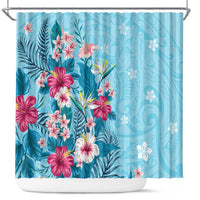 Hawaii Tropical Flowers Shower Curtain Polynesian Tattoo Sky Blue