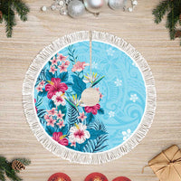 Hawaii Tropical Flowers Tree Skirt Polynesian Tattoo Sky Blue