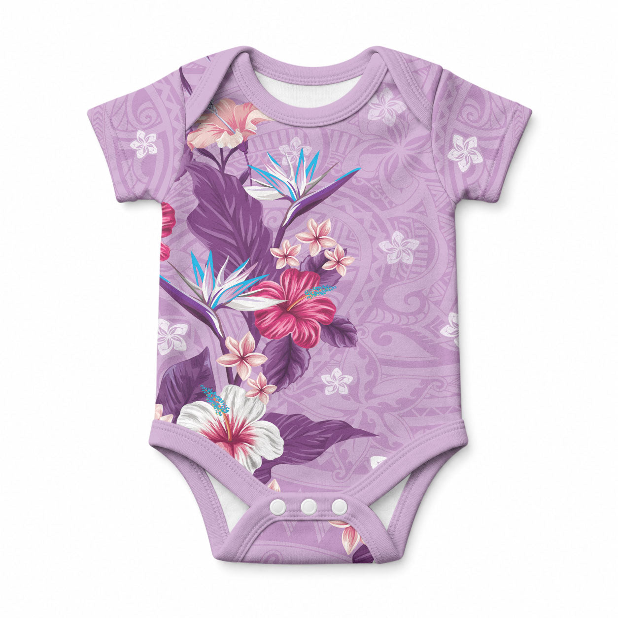 Hawaii Tropical Flowers Baby Onesie Polynesian Tattoo Lavender