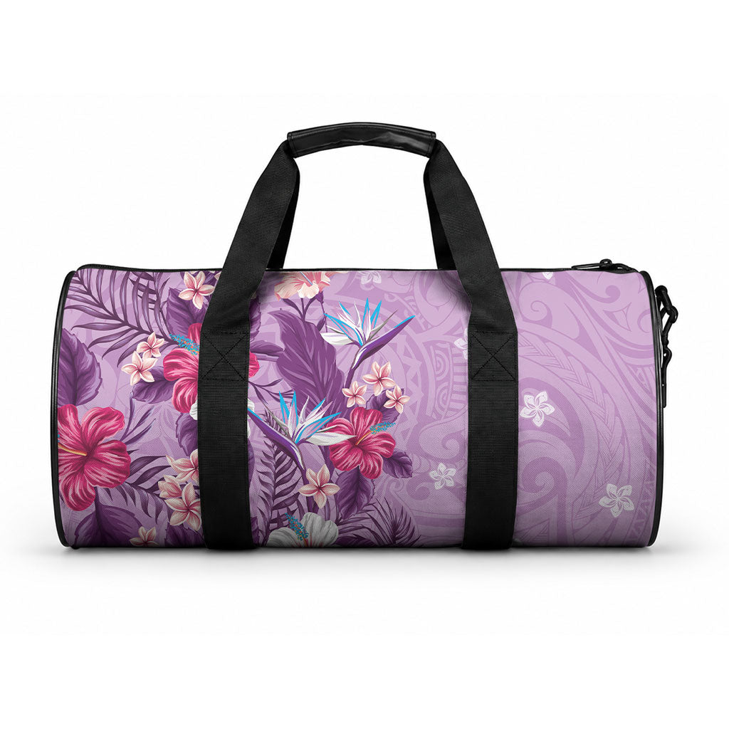 Hawaii Tropical Flowers Duffle Bag Polynesian Tattoo Lavender
