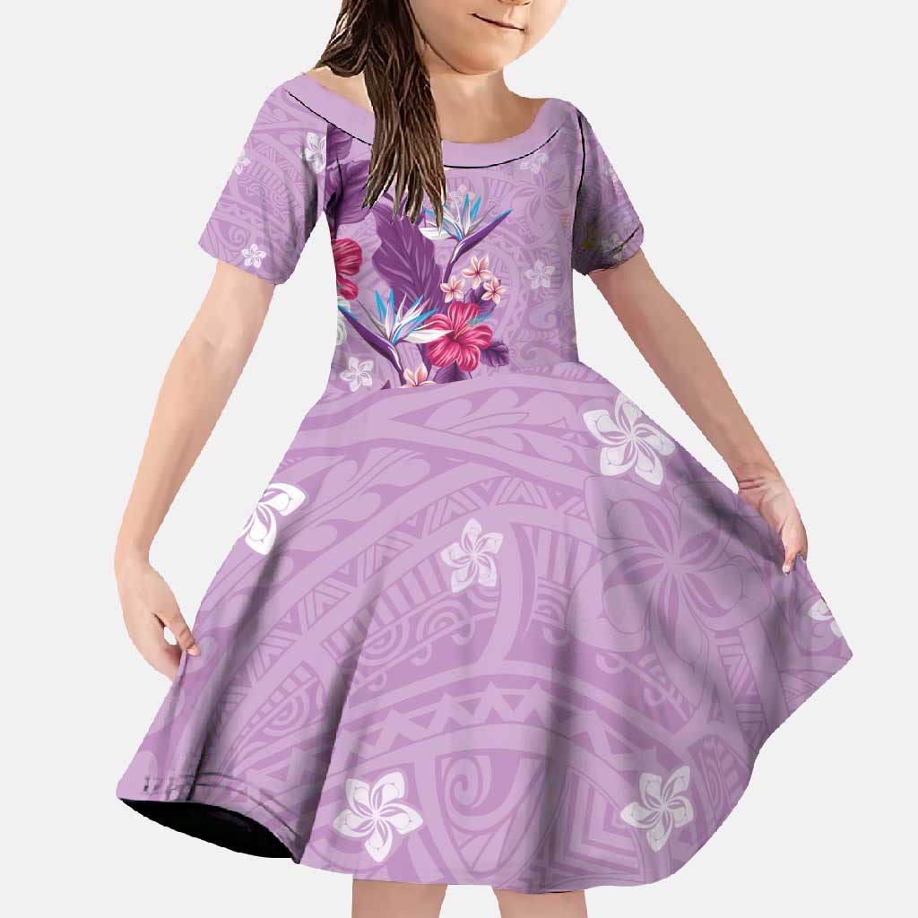 Hawaii Tropical Flowers Family Matching Mermaid Dress and Hawaiian Shirt Polynesian Tattoo Lavender