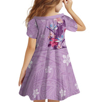 Hawaii Tropical Flowers Family Matching Off Shoulder Short Dress and Hawaiian Shirt Polynesian Tattoo Lavender